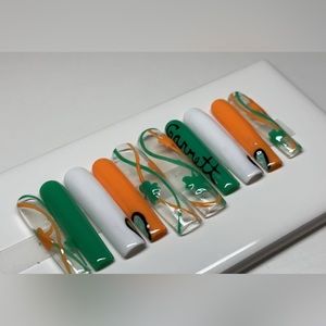 Green,white, orange press on nails with name or initials